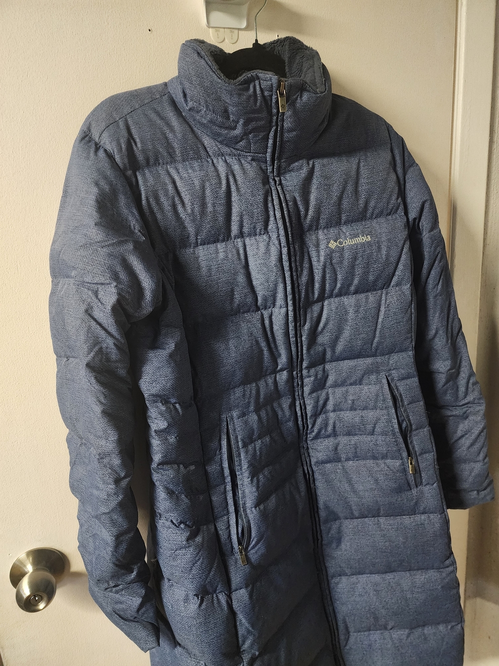Columbia Heathered Blue Long Puffer Jacket